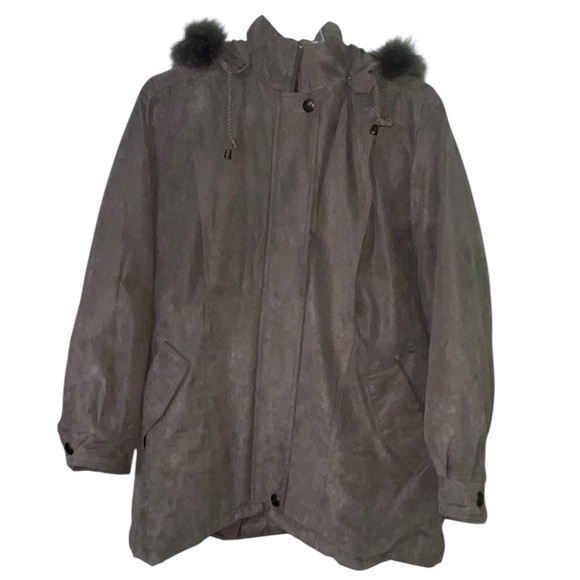 St. John's Bay brown sueded hooded coat w/genuine fox fur trim XLP. GUC - Picture 7 of 11
